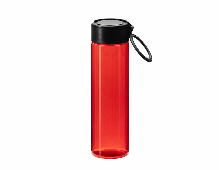 Garrafa Plástica 700ml transparente com tampa branca e detalhes em preto.