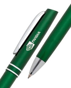 Caneta semimetal na cor prata, em destaque sobre um fundo branco.