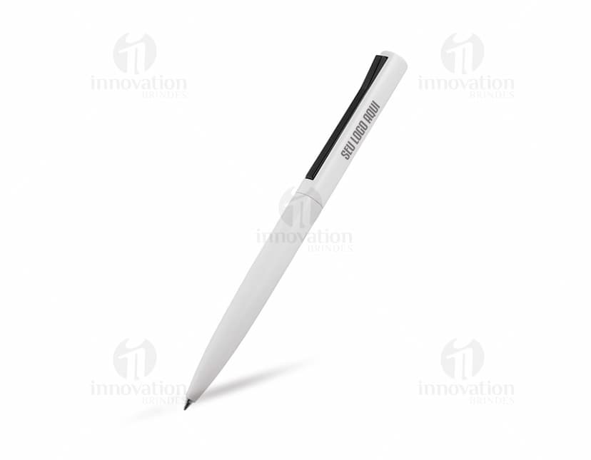 Caneta Semimetal de cor azul com detalhes prateados, sobre fundo branco.