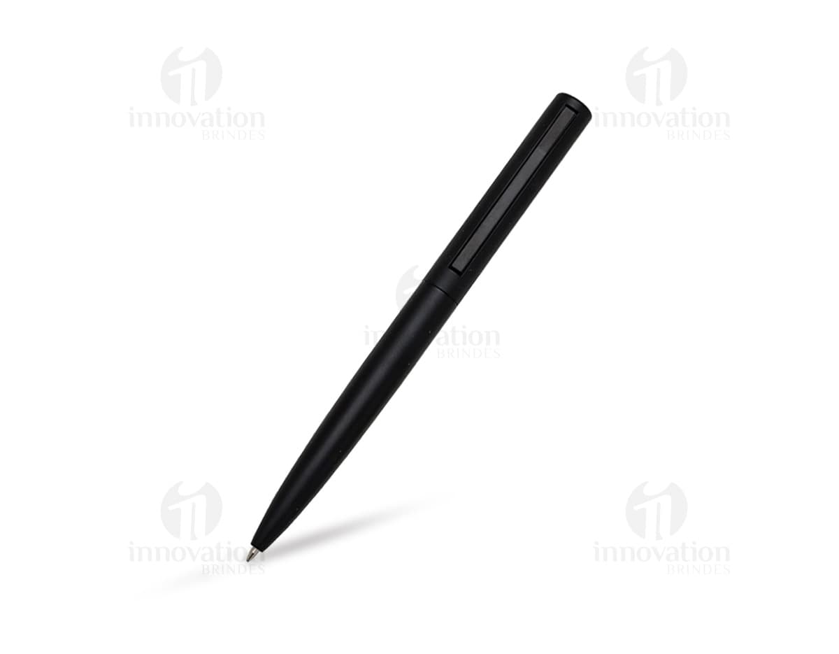 Caneta Semimetal de cor azul com detalhes prateados, sobre fundo branco.