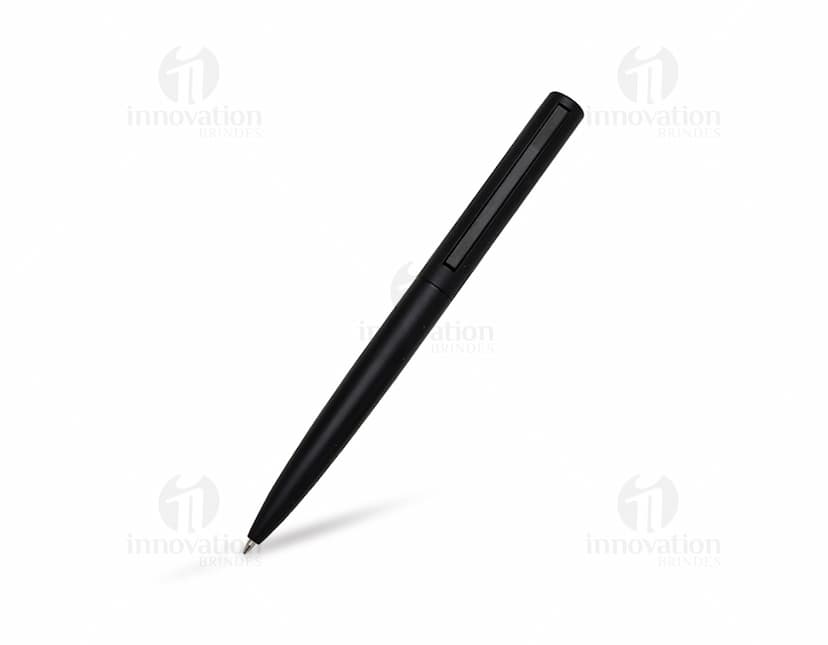 Caneta Semimetal de cor azul com detalhes prateados, sobre fundo branco.