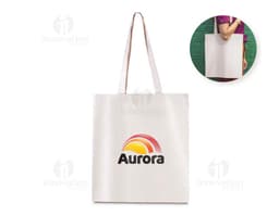 Bolsa de algodón 220g/m² marrón con asa de cuero, cierre de cremallera y detalles en metal negro. Ideal para compras en el