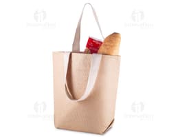 Sacola ecológica em juta marrom, moderna e elegante, com alça de couro e fecho de zíper. Ideal para compras no shopping ou