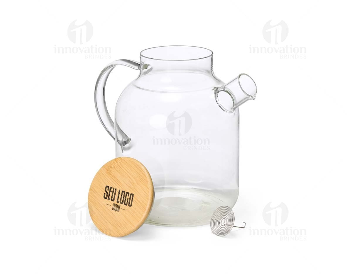 Chaleira de vidro borossilicato transparente, com capacidade para líquidos, ideal para servir bebidas quentes ou frias. Perfeito para ocasiões especiais e ambientes de restaurantes e bares.