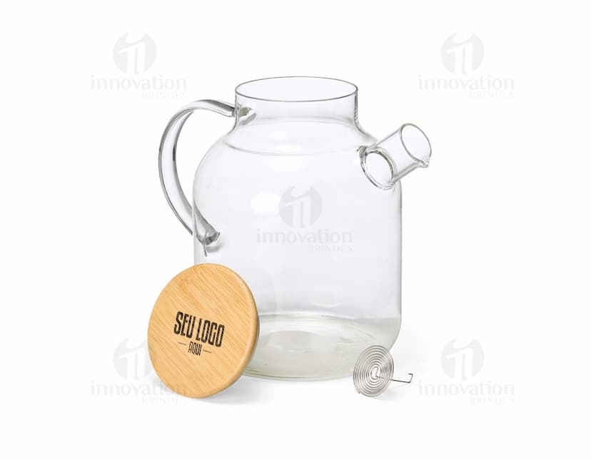 Chaleira de vidro borossilicato transparente, com capacidade para líquidos, ideal para servir bebidas quentes ou frias. Perfeito para ocasiões especiais e ambientes de restaurantes e bares.