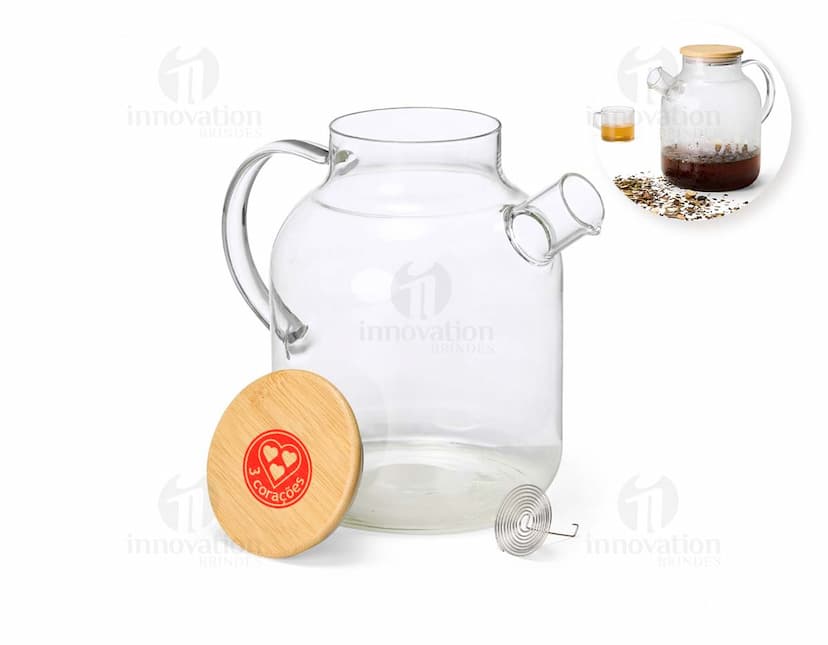 Chaleira de vidro borossilicato transparente, com capacidade para líquidos, ideal para servir bebidas quentes ou frias. Perfeito para ocasiões especiais e ambientes de restaurantes e bares.