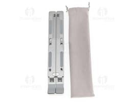 Retractable laptop stand made of metal and steel, serving as a modern technological tool to enhance the use of the device.