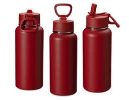 Garrafa térmica de metal e plástico, transparente, vazia e brilhante. Ideal para manter líquidos quentes ou frios por mais