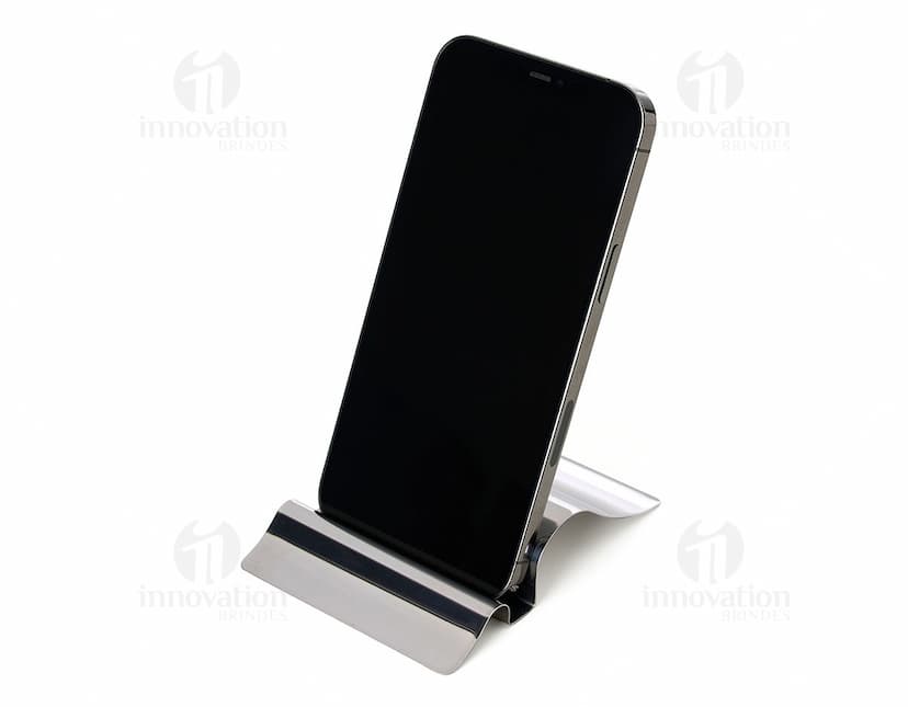 Porta celular em inox, ideal para organizar e proteger seu dispositivo. Design moderno e elegante, perfeito para uso em escritório, escola ou em casa. Produto resistente e durável, com acabamento em aço inoxidável. Ideal para manter seu celular seguro enquanto recarrega ou descansa.