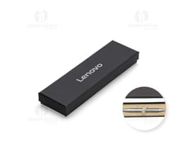 Estojo de papelão preto para armazenamento de dispositivos eletrônicos, como dongles, drives e cartões de memória. Ideal para
