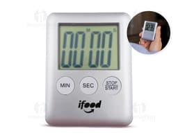 Cronómetro Timer de cor preta sobre fundo branco, mostrando os números em destaque.