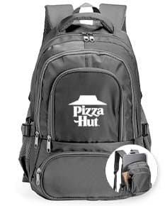 Mochila de poliéster de 17 litros em cor verde com bolsos laterais e alça ajustável.