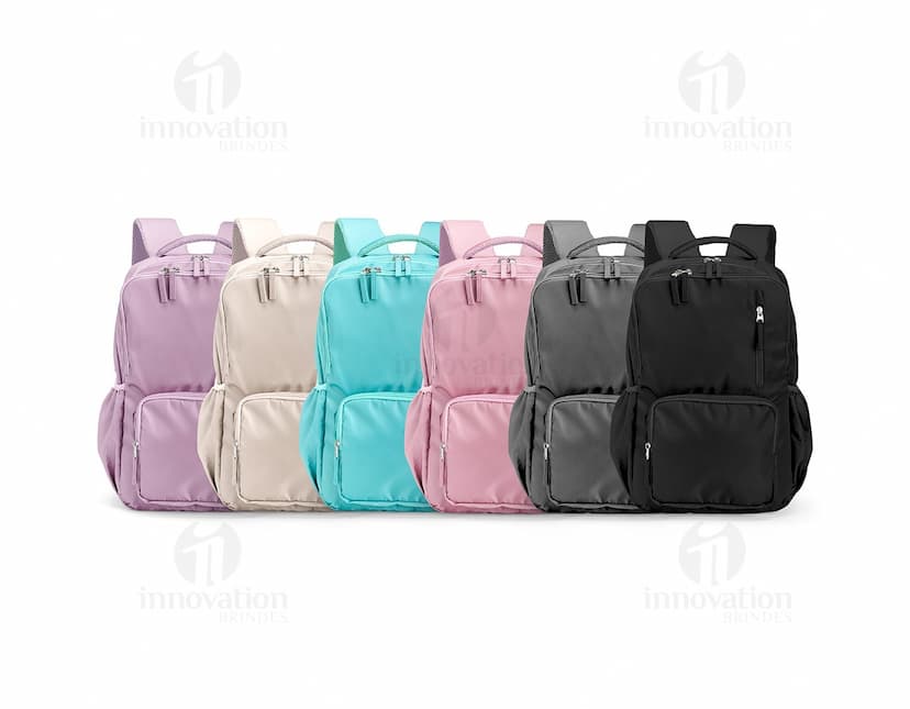 Mochila Poliéster 18 Litros em cor preta, com alças ajustáveis e vários bolsos externos.