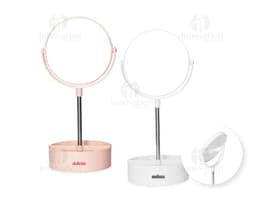 Tabletop Plastic Mirror in white with rounded edges.