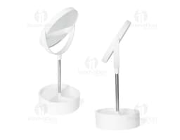 Tabletop Plastic Mirror in white with rounded edges.