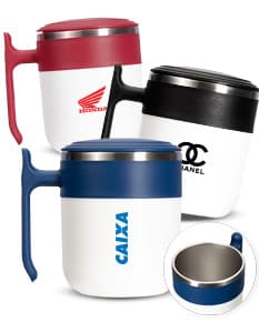 Caneca de inox 350ml em fundo branco.