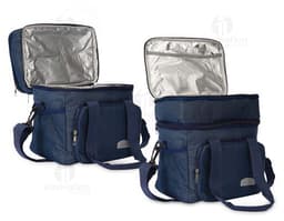 Bolsa Térmica de 10 litros em cor azul, com alça ajustável e zíper na parte superior.
