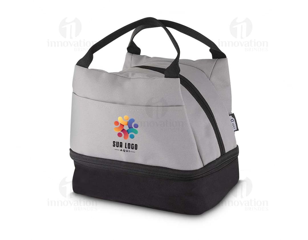 Bolsa térmica de 5 litros na cor azul, com alça ajustável e fecho em zíper. Ideal para transportar alimentos e manter a