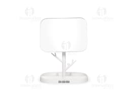 White Plastic Table Mirror with a plastic base and medium size.