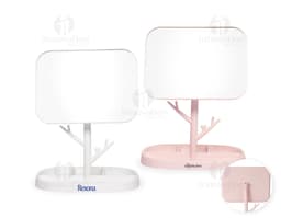 White Plastic Table Mirror with a plastic base and medium size.