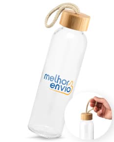 SOLER BAMBU Squeeze para sublimação em vidro com tampa em bambu 500 mL