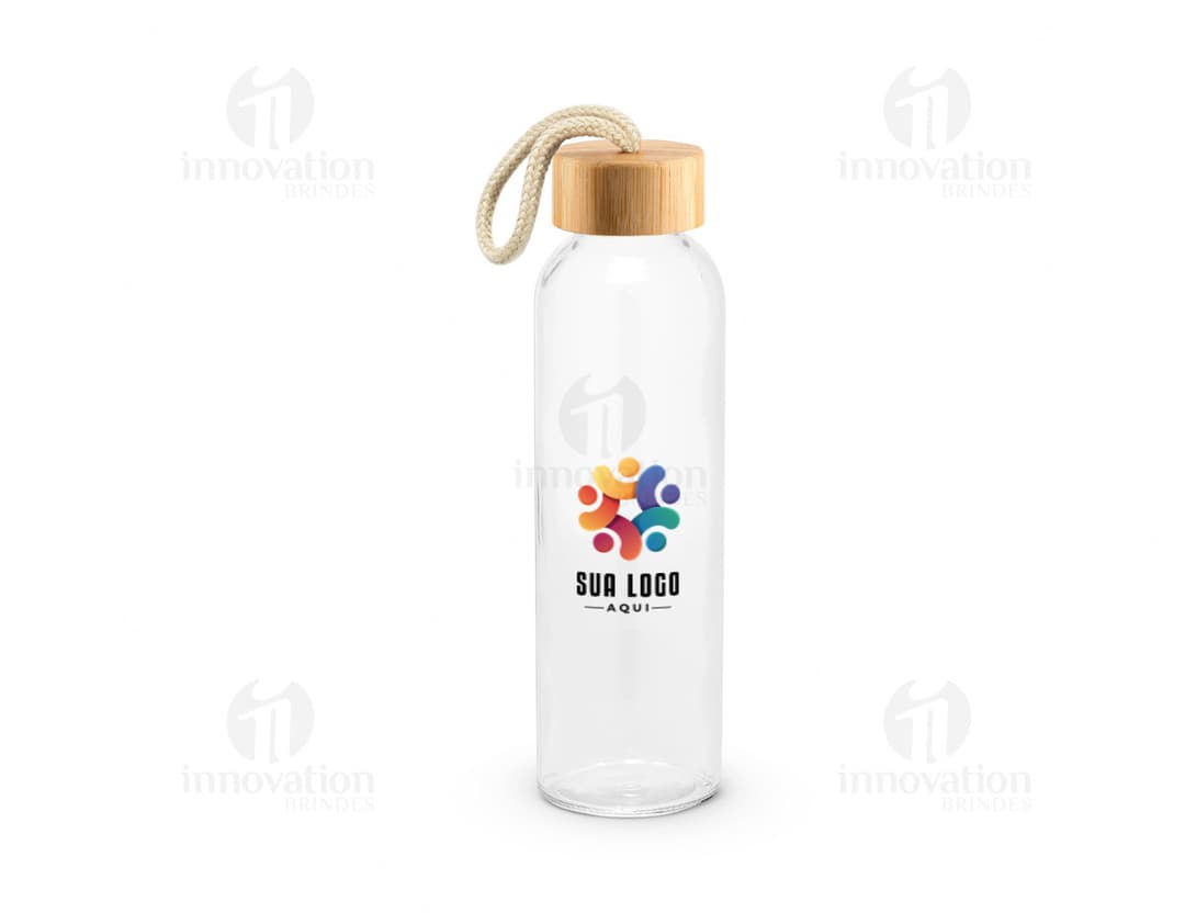 SOLER BAMBU Squeeze para sublimação em vidro com tampa em bambu 500 mL
