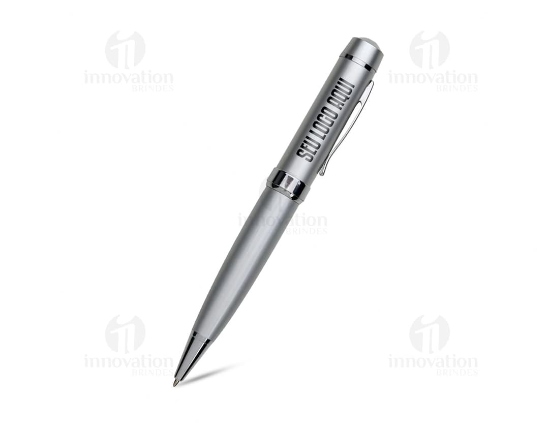 Caneta pen drive 4GB preta com design discreto e elegante.