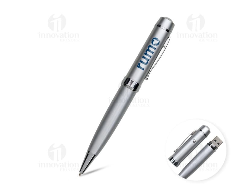 Caneta pen drive 4GB preta com design discreto e elegante.