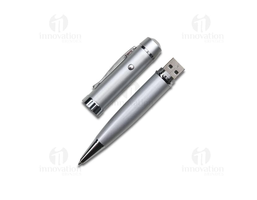 Caneta pen drive 4GB preta com design discreto e elegante.