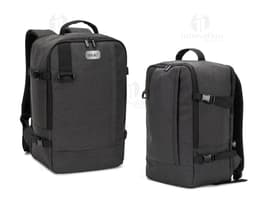 CIES Backpack designed to meet the dimensions required by airlines, made of high-density recycled 600D polyester with a