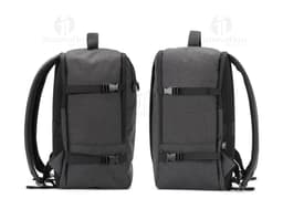 CIES Backpack designed to meet the dimensions required by airlines, made of high-density recycled 600D polyester with a