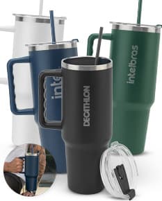 JOYNER XL Copo de viagem de grande dimensão em aço inoxidável 91 reciclado com parede dupla isolada a vácuo e acabamento em mate 1300 mL