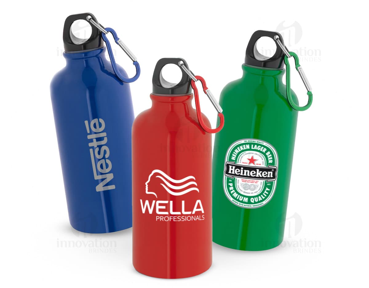 KARSTEN M Squeeze deportiva en acero inoxidable de pared simple y acabado brillante con mosquetón 560 mL