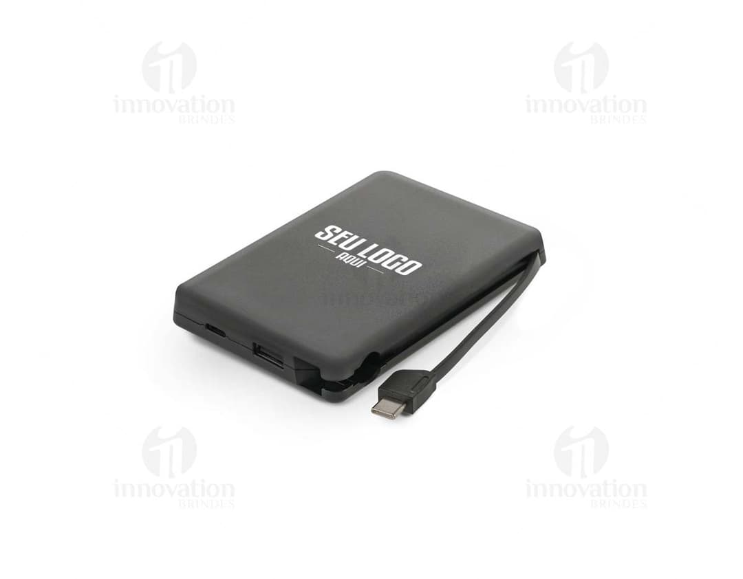 LATTES Portable battery made of 100% recycled ABS with integrated cable and a capacity of 10,000 mAh