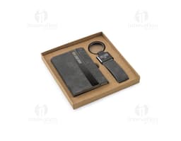 VAUGHN Conjunto composto por um portacartões e chaveiro ambos em metal e poliéster reciclado 30 rPET