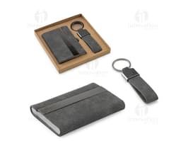 VAUGHN Conjunto composto por um portacartões e chaveiro ambos em metal e poliéster reciclado 30 rPET