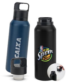 NICKLAUS Garrafa em aço 91 inoxidável com parede dupla isolada a vácuo e botão que facilita sua abertura 590 mL