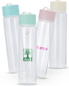 Garrafa de vidro transparente de 330ml.
