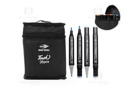 Kit com 36 canetas marcadoras pontas duplas em diversas cores.
