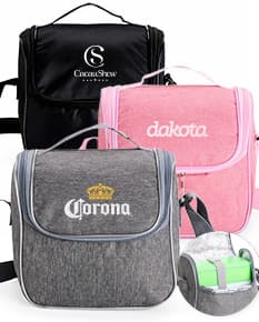 Bolsa térmica de 5 litros com alça ajustável e zíper na cor azul.