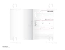 Agenda diária para o ano de 2026, com capa em couro marrom e fecho de elástico preto. Páginas internas em papel branco com