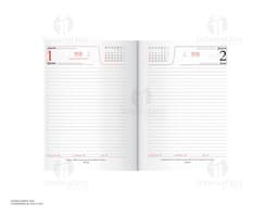 Agenda diária para o ano de 2026, com capa em couro marrom e fecho de elástico preto. Páginas internas em papel branco com