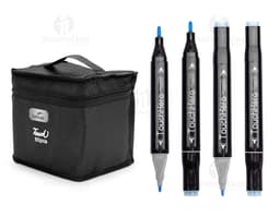 Kit Canetas Marcadoras 80 Cores em diversas tonalidades, organizadas em um estojo transparente.