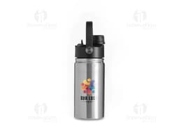 400ml thermal water bottle in metal, with a lid, empty and shiny object, yellow design, practical for keeping liquids hot or