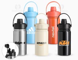 400ml thermal water bottle in metal, with a lid, empty and shiny object, yellow design, practical for keeping liquids hot or