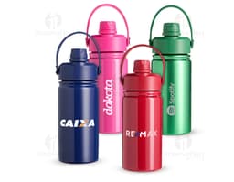 400ml thermal water bottle in metal, with a lid, empty and shiny object, yellow design, practical for keeping liquids hot or