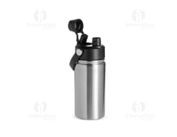 400ml thermal water bottle in metal, with a lid, empty and shiny object, yellow design, practical for keeping liquids hot or