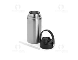 400ml thermal water bottle in metal, with a lid, empty and shiny object, yellow design, practical for keeping liquids hot or