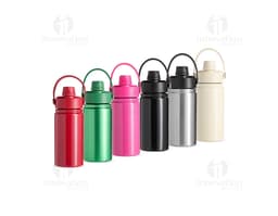 400ml thermal water bottle in metal, with a lid, empty and shiny object, yellow design, practical for keeping liquids hot or