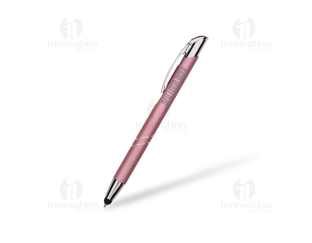 Caneta de metal preta e prata para escrita, com indicador de luz e design elegante. Ideal para uso em escritório, escola
